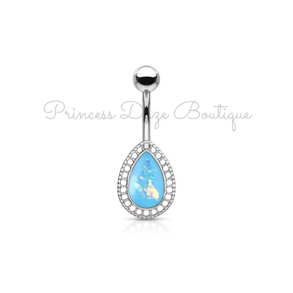Blue Opal Tear Drop Belly Button Ring - Picture 1 of 1